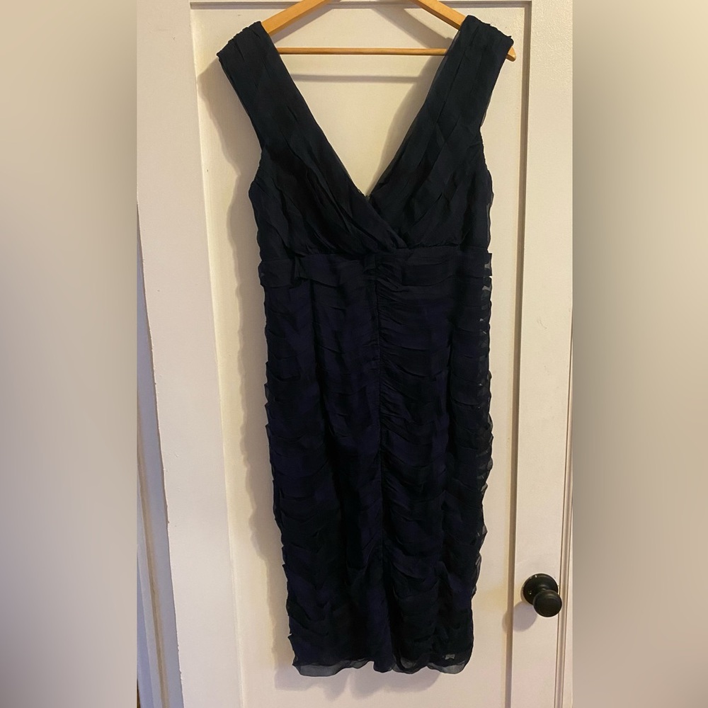 Tadashi Collection Silk Dress, size 14, navy, S/OC9135M